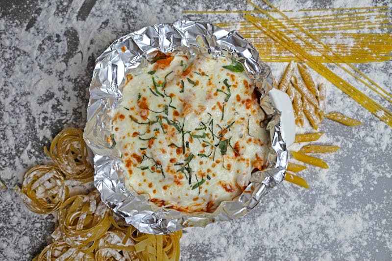 Baked mostaccioli pasta with cheese